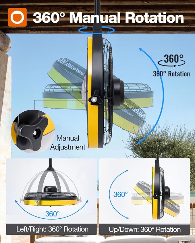 addlon 20" Outdoor Ceiling Fan with Light for Patios, IP65 Waterproof Gazebo Fan with Remote&APP Control,360° Adjustable Tilt,6 Speeds,3CCT Dimmable, Wall Mount Ceiling Fan with Hook Hanging for Porch