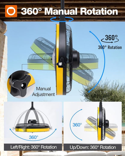 addlon 20" Outdoor Ceiling Fan with Light for Patios, IP65 Waterproof Gazebo Fan with Remote&APP Control,360° Adjustable Tilt,6 Speeds,3CCT Dimmable, Wall Mount Ceiling Fan with Hook Hanging for Porch