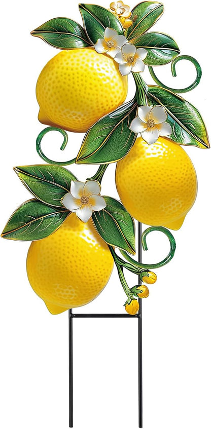 Amyhill Lemon Outdoor Decor Summer Metal Garden Stakes Yellow Lemon Yard Signs Rustic Farmhouse Floral Waterproof Lawn Sign Outdoor Decorations for Summer Holiday Garden Lawn Decor