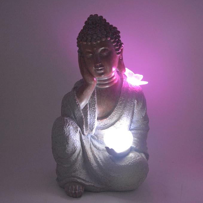 Buddha Statue with Solar Butterfly and Lotus Garden Decor Buddha Statues for Garden Home Patio Lawn Outdoor - Ideal Gifts for Mom, Dad or Birthdays