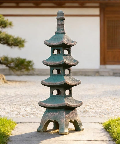 Nacome Solar Pagoda Garden Statues: 25.6 inches Multi-Layer Outdoor Weatherproof Resin Zen Decor for Landscape Balcony Patio Porch Yard Ornament(Bronze)