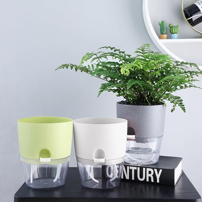 Oliz 6" Self Watering Pots for Indoor Plants, 3pk White w/Drainage Holes | Modern Decorative Garden Pots, Orchid Planters with Wick Ropes, African Violet Pots