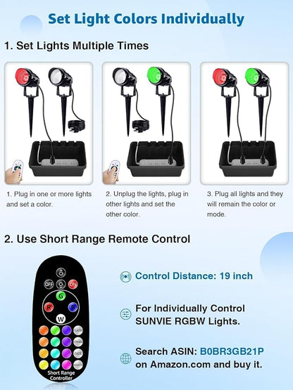 SUNVIE 2-Pack RGBW Spotlight Outdoor 12W LED Color Changing Landscape Lights with Remote Control 120V RGB Landscape Lighting Waterproof Spot Lights Outdoor for Yard Garden Patio Lawn Decorative