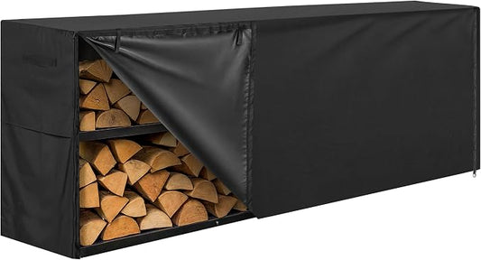 6ft Waterproof Firewood Rack Cover - Heavy Duty Black 600D Oxford Fabric - Indoor Or Outdoor Firewood Log Cover with Zipper & Adhesive Closing Strips - Rack NOT Included - Black