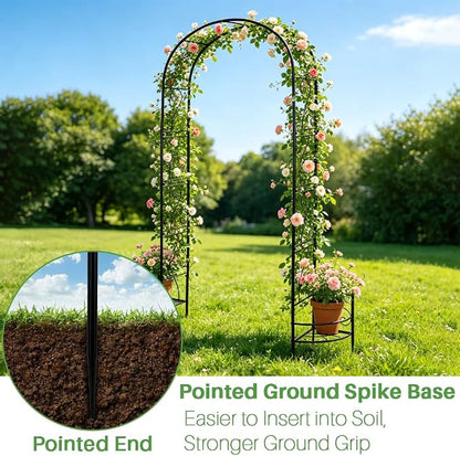 93" Garden Arbor Metal Arch Trellis for Climbing Plants with Planter Box | Outdoor Arbors Archway Pergola for Wedding Ceremony Party Decoration Arched Top Trellises for Rose Vine Backyard Lawn Patio