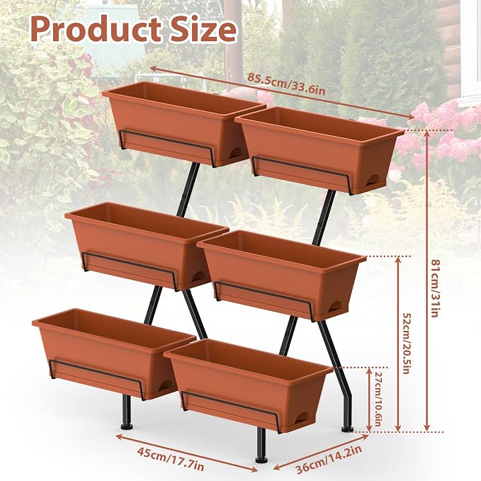 Sunexinlo Vertical Garden Planter Freestanding Raised Bed for Herbs Flowers Vegetables, Indoor Outdoor for Patio Balcony Deck