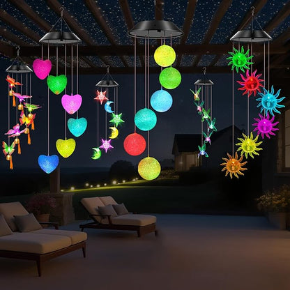 WENANA Ball Solar Wind Chimes Color Changing Lights Outdoor, Best Gifts for Mom Grandma Women Wife Aunt Daughter Sister, Unique Mobile Wind Chime, Gardening Yard Decorations