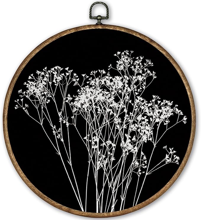 TLESKE Black Vintage Botanical Round Wall Art Decor Framed 10x10, Boho Fall Wildflower Floral Canvas Wall Art Prints Artwork, Rustic Wall Hanging Room Door Decor Decorations for Living Room Bedroom