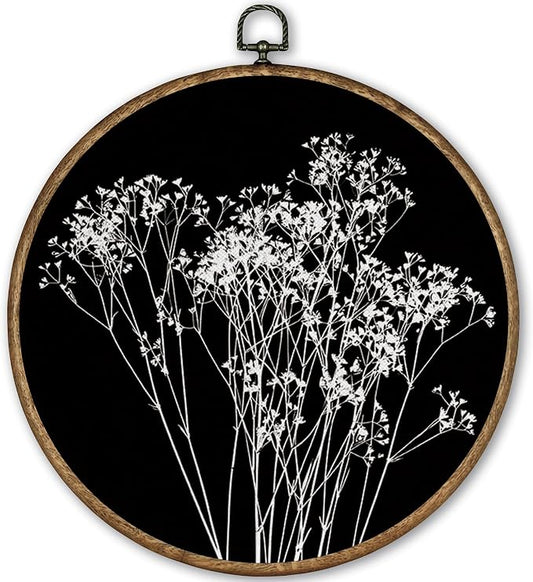 TLESKE Black Vintage Botanical Round Wall Art Decor Framed 10x10, Boho Fall Wildflower Floral Canvas Wall Art Prints Artwork, Rustic Wall Hanging Room Door Decor Decorations for Living Room Bedroom