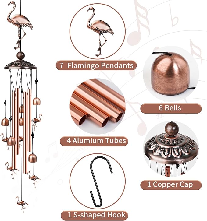 35" Flamingo Wind Chimes, Decorative Outdoor Wind Chime, Gifts for Women Mom Grandma
