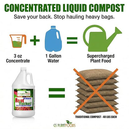 GS Plant Foods Root Ruckus Compost Fertilizer Organic Plant Food - Turbo Charged Compost for Plants - Humic Acid & Sea Kelp Nutritional Root Supplement for Lawns, Soil, Shrubs & Vegetables - 1 Gallon