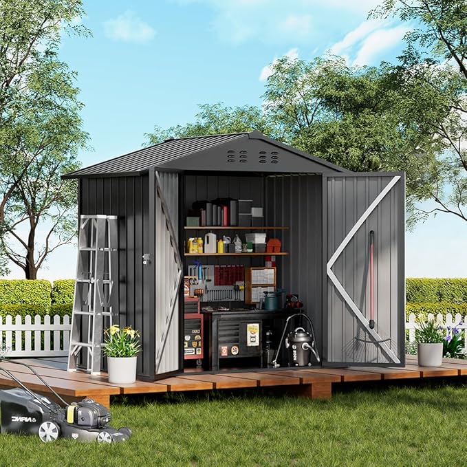 COMHOMA Outdoor Storage Shed Metal Garden Tool House Lockable | Sloping Roof and Air Vent Perfect for Backyard Patio Lawn and Poolside