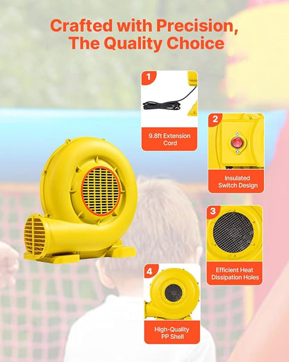 VEVOR Inflatable Blower, Electric Air Blower, Bounce House Blowing Pump, Commercial Corded Fan Pump for Castle Wate Slides Water Slide Bouncy Castle