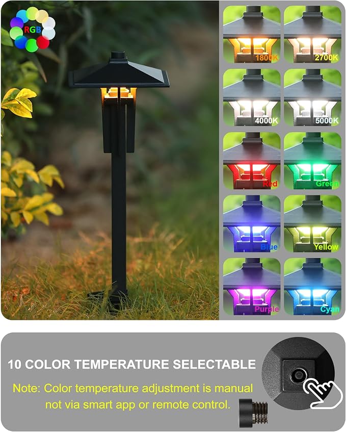 Outdoor RGB Pathway Lights Low Voltage for Christmas Decorations | 5W 12V Wired Color Changing Low Voltage Landscape Lighting for Path Sidewalk Driveway Lawn of Christmas, Aluminum, Black, 1PK