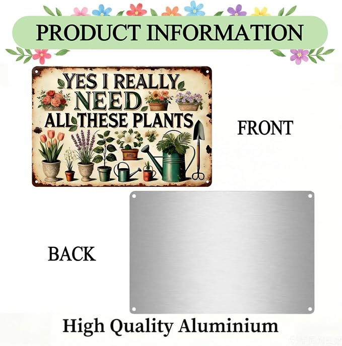 Funny Garden Metal Signs, Vintage Outdoor Wall Decor 8x12 Inch | I Really Need All These Plants, Weatherproof Aluminum Sign for Patio Yard Greenhouse, Gift For Gardeners