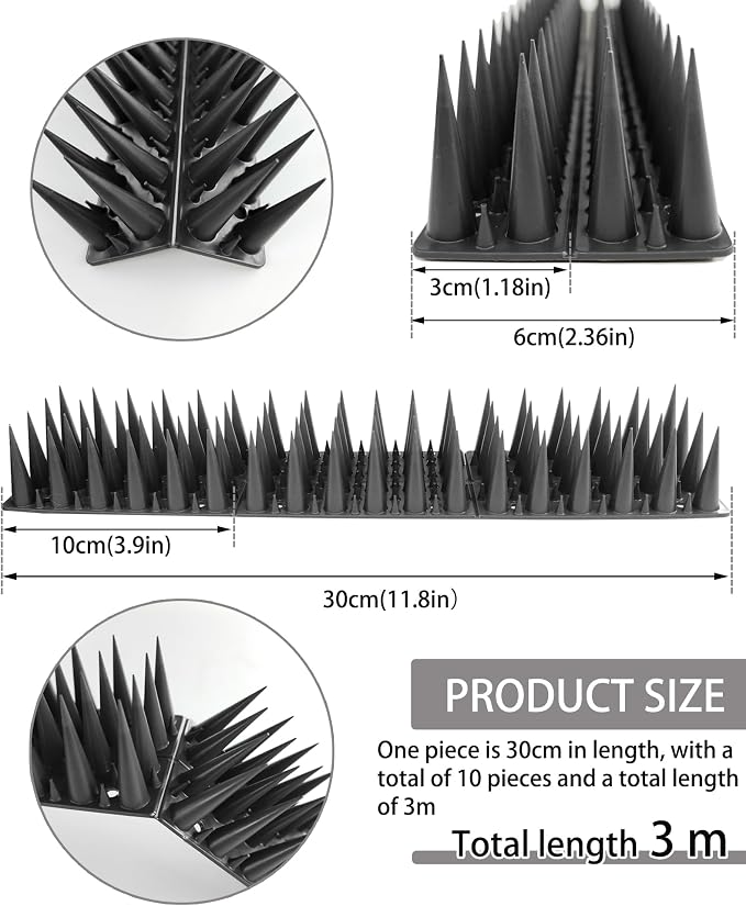 DY.2ten Bird Spikes, 11.8in Deterrent Spike, 10-Pack (9.8ft Total) Fence Spikes Bird for Outside to Keep Bird Squirrel Raccoon Pigeon Cat Away and Keep Birds from Building Nest, Easy to Install