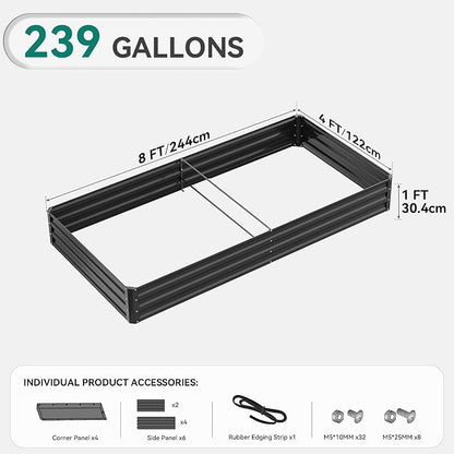 YITAHOME 96x48x12 in 2pcs Galvanized Raised Garden Bed Kit, Large Metal Planter Box with Gloves, Safety Rubber & Support Rod, Outdoor Flower Bed for Plants Vegetables, Black