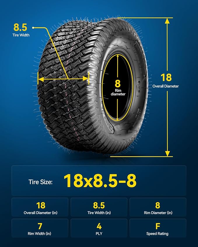 PHILTOP 18x8.5-8 ATV UTV Tires, 4-Ply Super Mud Lawn Mower, Golf Carts, Yard Trailers Tires,Set of 2