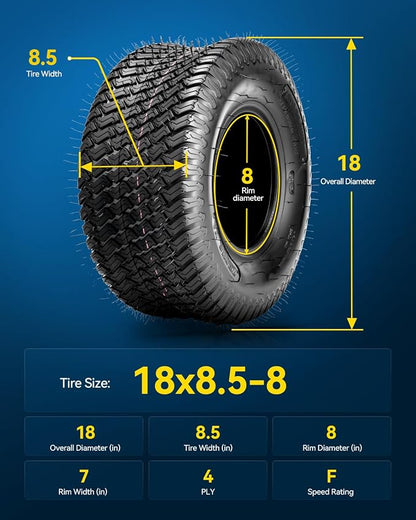 PHILTOP 18x8.5-8 ATV UTV Tires, 4-Ply Super Mud Lawn Mower, Golf Carts, Yard Trailers Tires,Set of 2