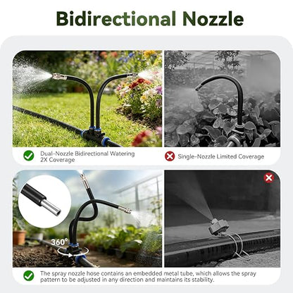 75Ft 1/2" Tubing High-Flow Drip Irrigation System, 360° Adjustable Garden Watering System with 40 Nozzles, Dual-Side Watering Kit for Raised Beds, Greenhouses & Efficient Plant Irrigation