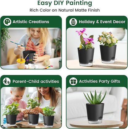 Meowell 8 inch Self Watering Pots for Indoor Outdoor Plants, 2 Pack Flower Plant Pots with Drainage Holes & Clear Reservoir for Visible Water Level, Plastic Wicking Planters for House Plants, Black