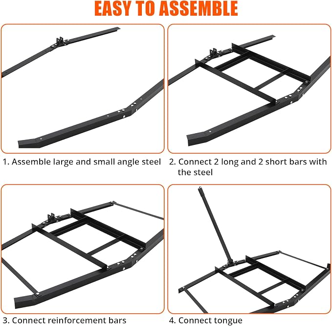 Hipicute Driveway Drag 74" Drag Harrow Driveway Grader Steel Tow Behind Lawn Rake with Adjustable Bars, Driveway Tractor Harrow Driveway Grader for ATVs, UTVs,Tractor, Mower