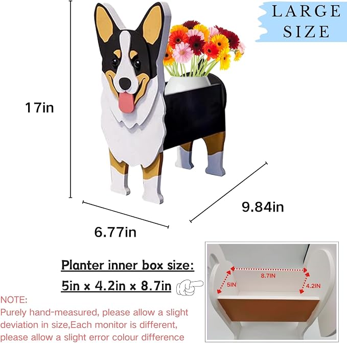 Welsh Corgi Dog Planter Pots, 9.84 x 6.77 x 17 Inches | Large Dog Flower Pot, Cute Animal Shaped Plant Pot, Gifts for Women & Pet Lovers, Indoor Outdoor Garden Home Office Decor