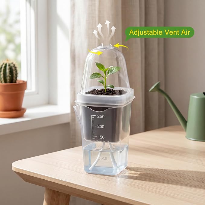 30 Pack 2.5" Self Watering Propagation Pots with Humidity Dome, Clear Plastic Seed Starter Cups, for Seedlings, Cuttings, Succulents, Herbs, Vegetables, with 30 Labels