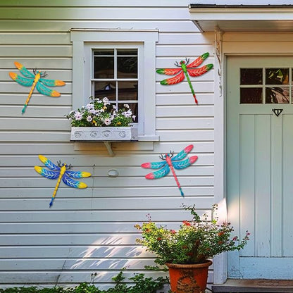 Metal Dragonfly Wall Decor, 4 Pack 13 inch Metal Dragonflies Wall Hanging Sculpture Decorations for Outdoor, Yard Patio Fence Garden Outside Decor