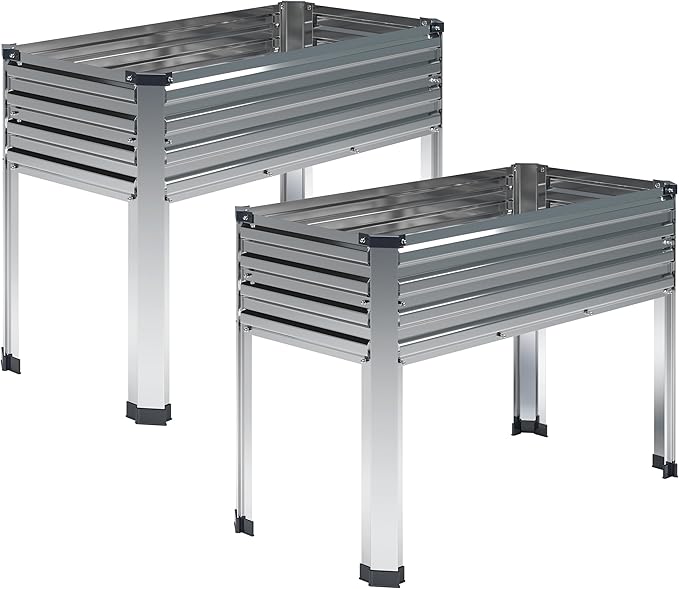 DIIYIV 2PCS Galvanized Raised Garden Bed with Legs,2PCS 48×18×30in Elevated Planter Box for Backyard,Outdoor Garden, Patio, Balcony, 300lb Capacity,Silver