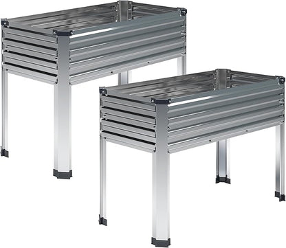 DIIYIV 2PCS Galvanized Raised Garden Bed with Legs,2PCS 48×18×30in Elevated Planter Box for Backyard,Outdoor Garden, Patio, Balcony, 300lb Capacity,Silver