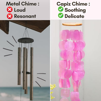 Solange & Frances Pink Capiz Shells Wind Chimes. Spring Decor Wind Chimes for Outside Garden Decor. Unique Birthday Gifts for Women, Gift for Men, and Gifts for Grandma