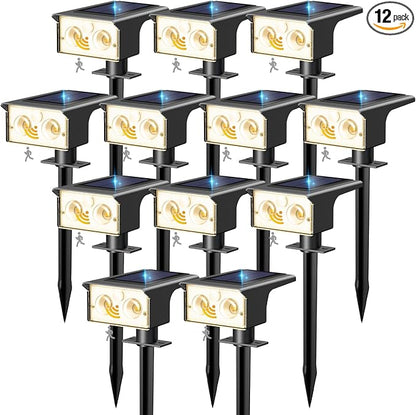btfarm Solar Spot Lights Outdoor Waterproof, 12 Pack/3 Modes Motion Sensor Lights, Solar Powered Spotlights 2-in-1 Auto On/Off for Outside Pathway Yard Garden Landscape Lighting, Warm White