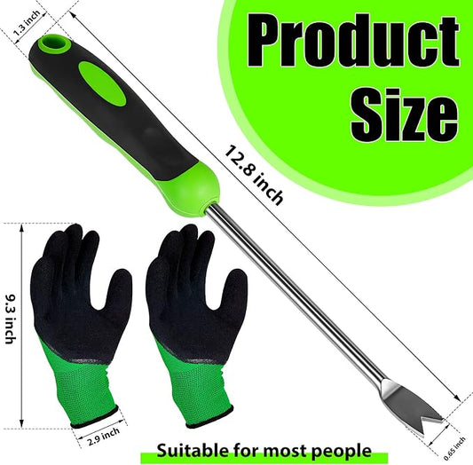 Honoson 2 Pcs Weed Puller Tool Dandelion Puller Digger with Soft Handle Polished Stainless Steel Garden Hand Weeder Remover Tool with Gloves for Garden Lawn Farmland Planting Care in Patio Lawn Yard