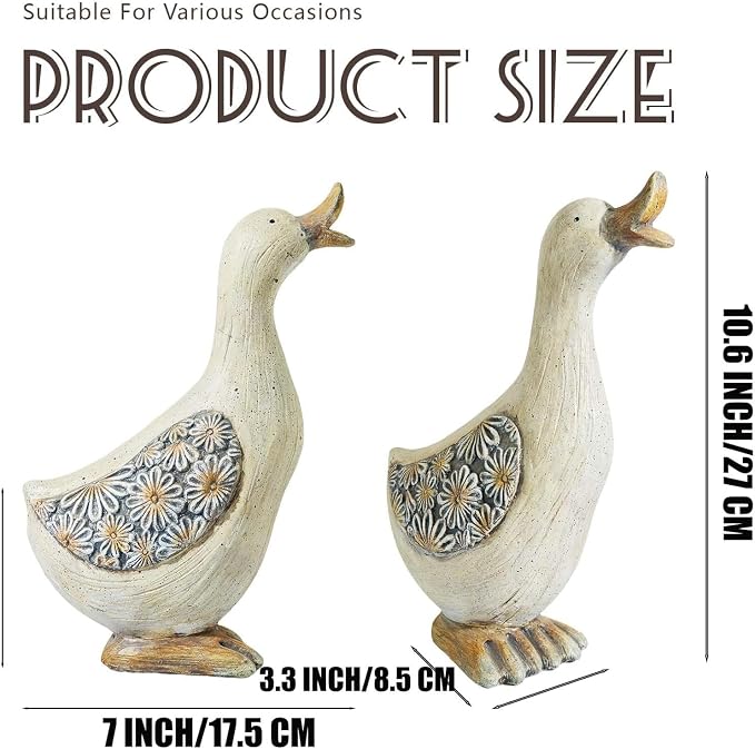 Artpaul Vintage Duck Statue for Garden - Handcrafted Duck Yard Decor with Floral Wing Patterns, Realistic Duck Gifts for Outdoor Lawn Ornaments, Patio & Home Decor