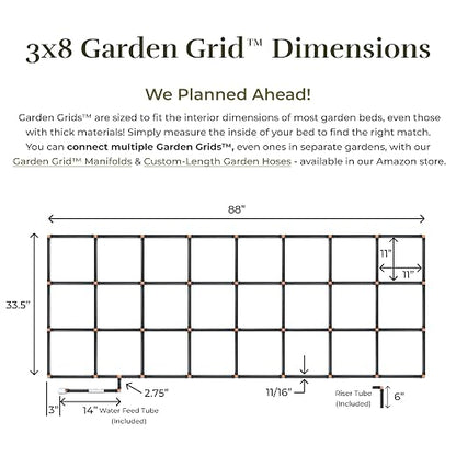 Garden Grid Watering System, 3x8 | Garden Irrigation System for Garden Beds | Pre-Assembled, Waters Every Plant, 2-Min Setup, USA-Made, Lasts 5–10x Longer Than Drip Irrigation | Standard, 33.5"x88"