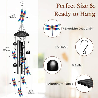 TIANCENTRAL H Metal Dragonfly Wind Chimes Hanging Outdoor Garden Yard Decor | Weather-Resistant Metal,Soothing Tones,Dragonfly Design,Easy Hang,Patio Porch Lawn Decor,Gift for Garden Nature Lovers