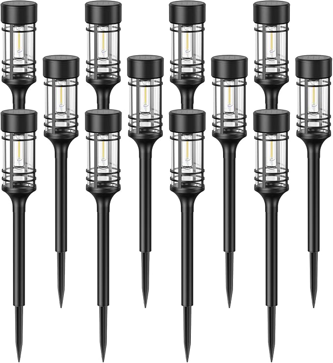 LETMY 12 Pack Solar Pathway Lights Outdoor, Solar Lights Outdoor Waterproof IP65, Bright Solar Garden Lights Outdoor, Auto On/Off Outdoor Solar Lights for Yard Walkway Driveway Landscape Garden Decor