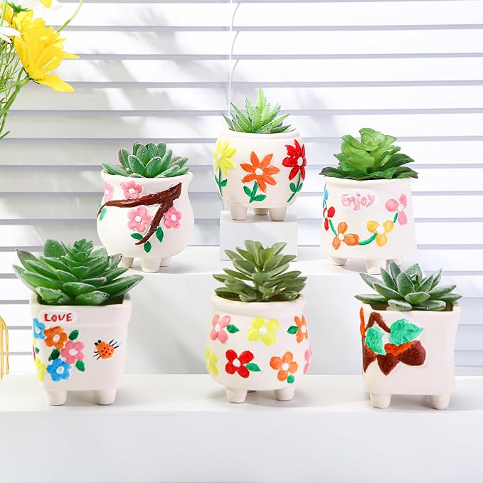 Leitee 30 Pcs Paint Your Own Ceramic Pot Bulk 2.76 in, Ready to Paint Small Pot Mini Succulent Planters Pottery Painting for Summer Classroom Craft Gift DIY Art Activity (Lovely Flowers)