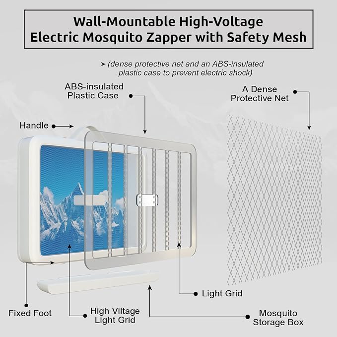 WBM Smart Electric Bug Zapper, LED UV Light Trap Mosquito, Portable & Wall-Mountable High-Voltage Electric Mosquito Bug Zapper Indoor & Outdoor with Safety Mesh