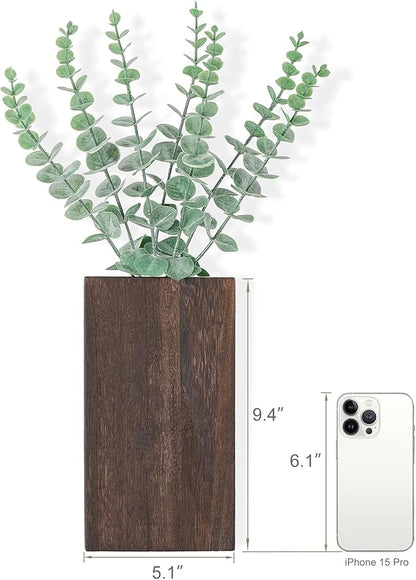 Dahey 2 Pack Wood Wall Planter Vase with Artificial Eucalyptus Farmhouse Wall Hanging Decor Pocket Planter for Indoor Fake Plants Greenery, Living Room Bedroom Kitchen Home Office Decoration