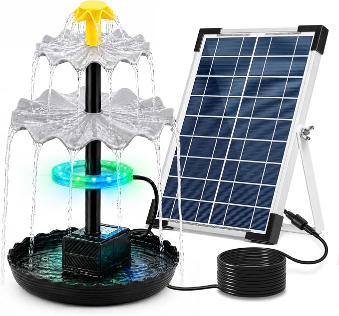 Yeomi 6W Solar Fountain Pump, Independent Solar Panel Water Fountain with 2 Spray Modes & 3 Nozzles, Built-in Filter for Garden, Patio, Pond Decoration