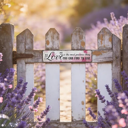 Garden Metal Tin Sign, Vintage Farmhouse Decor, Love Is the Most Precious Thing, Butterfly Wall Decor for Yard Fence Door Porch, Inspirational Indoor Outdoor Garden Decoration, 15.7 x 3.9 Inches