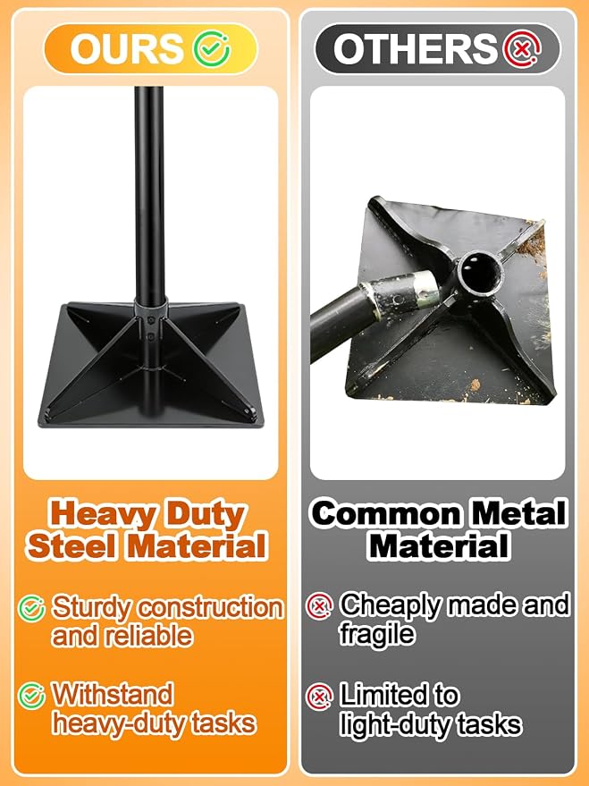Heavy-Duty Steel Tamper, 8x8 Inch Laborsaving Ergonomic Hand Soil Tamper, Garden Landscaping Tool for Ground & Gravel Leveling Dirt Compactor, 48 Inches Total
