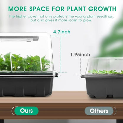 Seed Starter Tray with Grow Light, 192-Cell Seed Starter Kit, Seedling Starter Trays with Humidity Domes, Automatic Timer, Adjustable Light Indoor Gardening Plant Germination Trays
