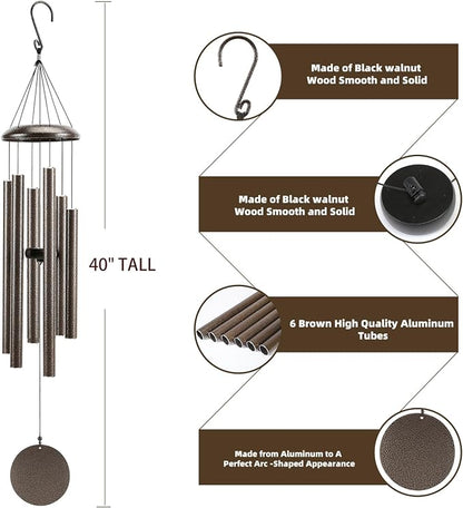 Wind-Chimes-Outdoor-Large-Decor, Deep Tone Soothing Melodic Tones Windchimes, Wind Chimes for Outside, Memorial Wind Chime Best Gift for Mom Women Grandma Neighbors（40" Brown）