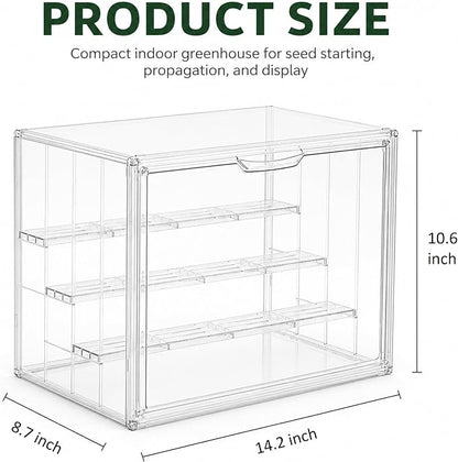 Mini Greenhouse for Indoor, Clear Stackable Green House with Magnetic Door & Adjustable Drainage Dividers, Tabletop Portable Greenhouse for Small Plants Nursery Germination and Display (1 Pack)
