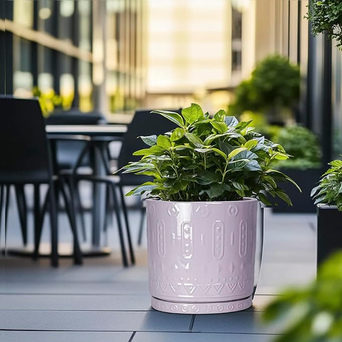 Eightpot Ceramic Plant Pots, 12 Inch Pots for Plants Indoor Outdoor, Round Planter with Drainage Hole and Tray, Modern Decorative Flower Pot, Home Apartment Decor, House Warming Gifts, Purple