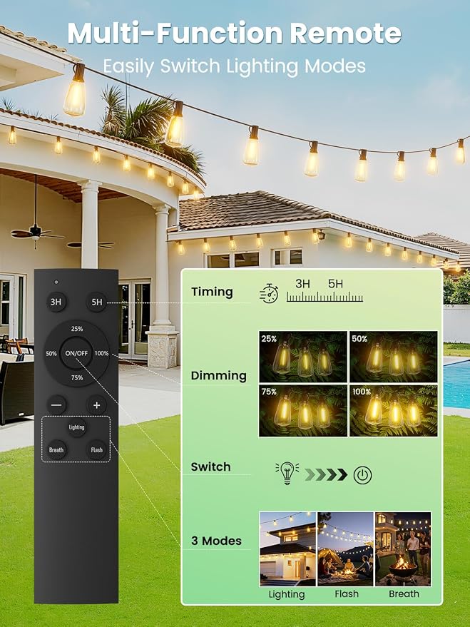 Svater Solar Outdoor String Lights 75 FT, ST38 Patio Lights Shatterproof Dimmable Vintage Edison Bulbs, Solar Powered Weatherproof Light for Patio, Backyard, Garden, Bistro, Warm White