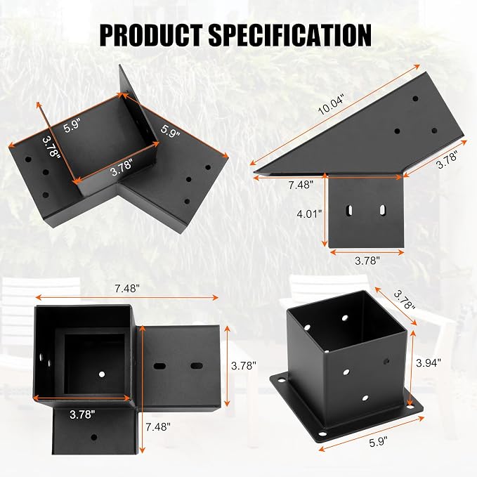 30° Slanted Pergola Whole-Set Kit for 4" x 4" Wood Pergola | Easy to Install, Weather - Resistant Bracket Kit for Carports, Gardens & More (14 Pcs)